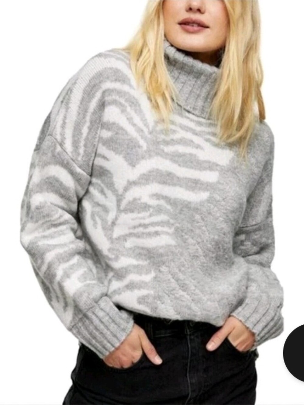 NWTs - BeivyTurtleneck Zebra-Pattern Knit Sweater - Gray/Cream